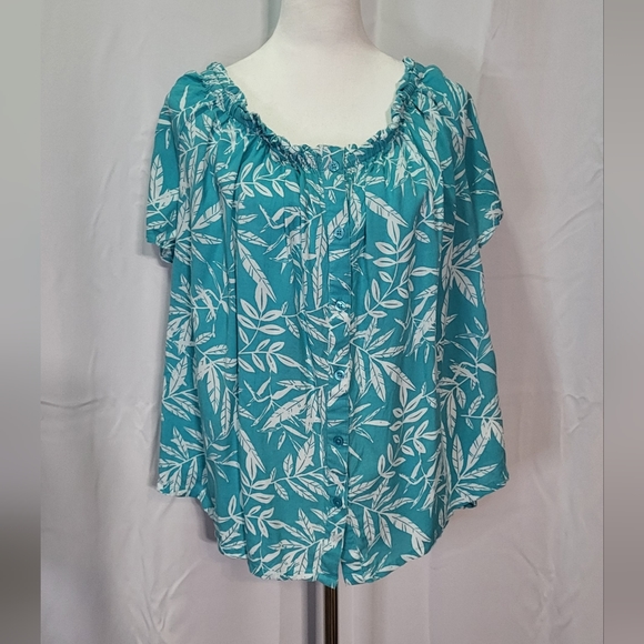 Women Within Women's Turquoise Cold Shoulder Short Sleeve Blouse Size Large - Picture 6 of 12